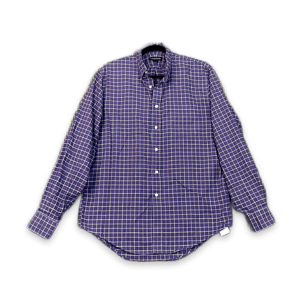 Lands' End Dress Shirt Mens 15.5 Purple Check Formal Classic Career Button Down